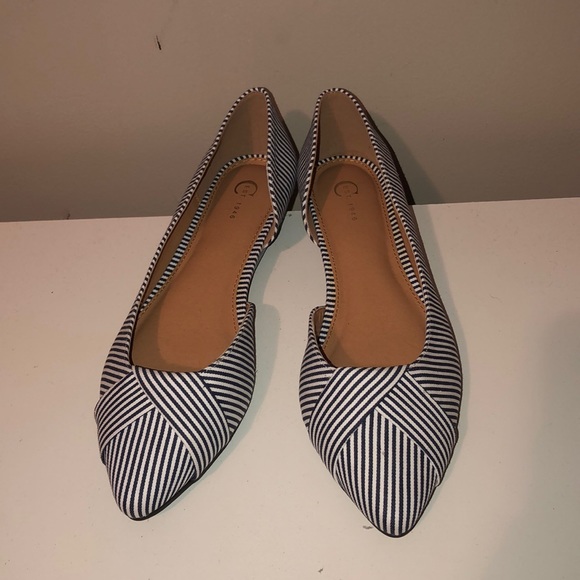 Shoes - Navy and Cream striped flats